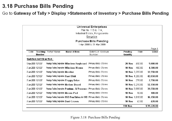 Purchase Bill Pending Report Tally ERP 9 Www TallyERP9Book Com